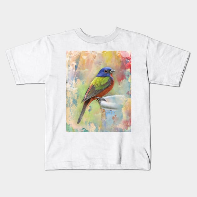 Painted Bunting Bird Kids T-Shirt by candiscamera